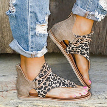 Load image into Gallery viewer, Women Flat Sandals Leopard Snake Print Summer Shoes Beach Leather Sandals Retro Flip Flops Slippers Women Casual Summer Flat Sandal Open Toe Beach Back Zipper T-Strap Outdoor Sandals