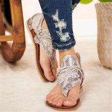 Load image into Gallery viewer, Women Flat Sandals Leopard Snake Print Summer Shoes Beach Leather Sandals Retro Flip Flops Slippers Women Casual Summer Flat Sandal Open Toe Beach Back Zipper T-Strap Outdoor Sandals