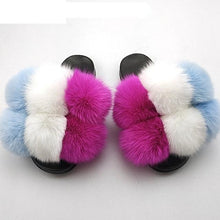 Load image into Gallery viewer, Women Fox Fur Slides Home Beautiful Flat Sandals Female Cute Fluffy House Woman Fur Fluffy Slippers Furry Slides Summer Sandals Open Toe Indoor Outdoor Comfortable Slides Sandals