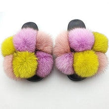 Load image into Gallery viewer, Women Fox Fur Slides Home Beautiful Flat Sandals Female Cute Fluffy House Woman Fur Fluffy Slippers Furry Slides Summer Sandals Open Toe Indoor Outdoor Comfortable Slides Sandals