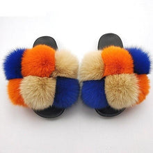 Load image into Gallery viewer, Women Fox Fur Slides Home Beautiful Flat Sandals Female Cute Fluffy House Woman Fur Fluffy Slippers Furry Slides Summer Sandals Open Toe Indoor Outdoor Comfortable Slides Sandals