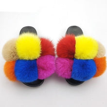 Load image into Gallery viewer, Women Fox Fur Slides Home Beautiful Flat Sandals Female Cute Fluffy House Woman Fur Fluffy Slippers Furry Slides Summer Sandals Open Toe Indoor Outdoor Comfortable Slides Sandals