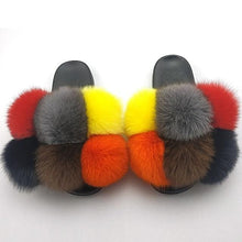 Load image into Gallery viewer, Women Fox Fur Slides Home Beautiful Flat Sandals Female Cute Fluffy House Woman Fur Fluffy Slippers Furry Slides Summer Sandals Open Toe Indoor Outdoor Comfortable Slides Sandals