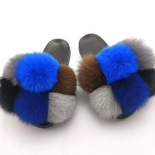 Load image into Gallery viewer, Women Fox Fur Slides Home Beautiful Flat Sandals Female Cute Fluffy House Woman Fur Fluffy Slippers Furry Slides Summer Sandals Open Toe Indoor Outdoor Comfortable Slides Sandals