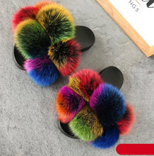 Load image into Gallery viewer, Women Fox Fur Slides Home Beautiful Flat Sandals Female Cute Fluffy House Woman Fur Fluffy Slippers Furry Slides Summer Sandals Open Toe Indoor Outdoor Comfortable Slides Sandals