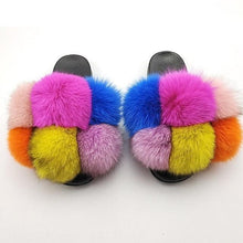 Load image into Gallery viewer, Women Fox Fur Slides Home Beautiful Flat Sandals Female Cute Fluffy House Woman Fur Fluffy Slippers Furry Slides Summer Sandals Open Toe Indoor Outdoor Comfortable Slides Sandals