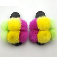 Load image into Gallery viewer, Women Fox Fur Slides Home Beautiful Flat Sandals Female Cute Fluffy House Woman Fur Fluffy Slippers Furry Slides Summer Sandals Open Toe Indoor Outdoor Comfortable Slides Sandals
