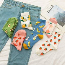 Load image into Gallery viewer, Women Funny Socks Spring Autumn Cartoon Socks Avocado Lemon Watermelon Peach Strawberry Banana Casual Socks Combed Out Of Cotton Soft Socks For Men And Women