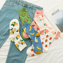 Load image into Gallery viewer, Women Funny Socks Spring Autumn Cartoon Socks Avocado Lemon Watermelon Peach Strawberry Banana Casual Socks Combed Out Of Cotton Soft Socks For Men And Women