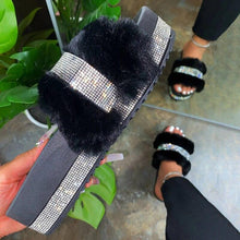 Load image into Gallery viewer, Women Fur Slippers Summer Home Flat Fur Slides For Women Fluffy Shoes Glitter Women' Casual Shoes House Slippers With Arch Support Slip-On Slippers For Women Flat Sandals