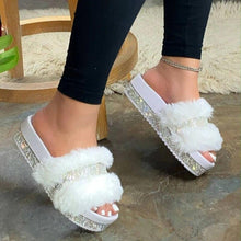 Load image into Gallery viewer, Women Fur Slippers Summer Home Flat Fur Slides For Women Fluffy Shoes Glitter Women' Casual Shoes House Slippers With Arch Support Slip-On Slippers For Women Flat Sandals