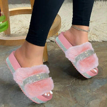 Load image into Gallery viewer, Women Fur Slippers Summer Home Flat Fur Slides For Women Fluffy Shoes Glitter Women' Casual Shoes House Slippers With Arch Support Slip-On Slippers For Women Flat Sandals
