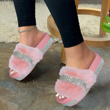 Load image into Gallery viewer, Women Fur Slippers Summer Home Flat Fur Slides For Women Fluffy Shoes Glitter Women' Casual Shoes House Slippers With Arch Support Slip-On Slippers For Women Flat Sandals