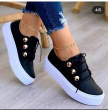 Load image into Gallery viewer, Women Gold Sneakers White Round Head Platform Causal Sports Cute Pink Fashion Flats Exclusive Women's Cult Fashionable High Platform Calf White Sneaker Lace Up Stylish Casual Walking Sneakers