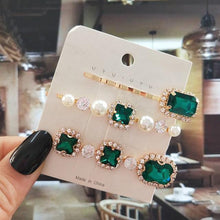 Load image into Gallery viewer, Women Hair Clips Set Jewelry Fashion Green Crystal Hair Accessories Luxury Simulation Pearl Barrette Pin For Girl Gift Ornaments Fashion Hairgrips Accessories For Party