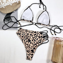 Load image into Gallery viewer, Women High Waist Bikini Swimsuit Swimwear Female Women Metal Ring Cross Bandage Bikini Set Swimsuit Two Piece Cutout Tie Back Bathing Suit Thong Bikini Set Bathing Suit Bather