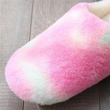 Load image into Gallery viewer, Women Home Slippers With Faux Fur Flats Heel Winter Shoes Keep Warm Shoes For Woman Rainbow Faux Fur Warm Memory Foam Slippers Suede Slip-on Cozy House Shoes Non-Slip Sole
