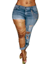 Load image into Gallery viewer, Women Jeans Pencil Pants Denim Sexy Big Holes Chain Washing Slim Pockets Streetwear Spring 2024 Slight Strech Solid Color