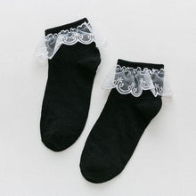 Load image into Gallery viewer, Women Lace Mesh Black White Cotton Socks Japanese Maiden Lovely Short Socks Frilly Ruffle Princess Socks For Women