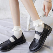 Load image into Gallery viewer, Women Lace Mesh Black White Cotton Socks Japanese Maiden Lovely Short Socks Frilly Ruffle Princess Socks For Women