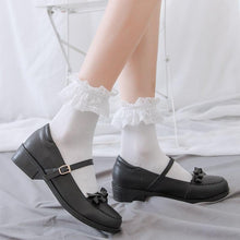 Load image into Gallery viewer, Women Lace Mesh Black White Cotton Socks Japanese Maiden Lovely Short Socks Frilly Ruffle Princess Socks For Women