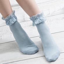 Load image into Gallery viewer, Women Lace Mesh Black White Cotton Socks Japanese Maiden Lovely Short Socks Frilly Ruffle Princess Socks For Women