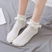 Load image into Gallery viewer, Women Lace Mesh Black White Cotton Socks Japanese Maiden Lovely Short Socks Frilly Ruffle Princess Socks For Women