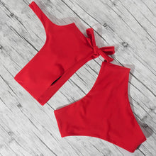 Load image into Gallery viewer, Women Leopard Print Swimsuit Women's Bikini One Shoulder Top High Waist Bottom Two Piece Swimsuits Women Push Up Bikini Set One Shoulder Beachwear Summer Leopard Bathing Suit High Waist Swimwear For Women