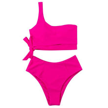 Load image into Gallery viewer, Women Leopard Print Swimsuit Women's Bikini One Shoulder Top High Waist Bottom Two Piece Swimsuits Women Push Up Bikini Set One Shoulder Beachwear Summer Leopard Bathing Suit High Waist Swimwear For Women