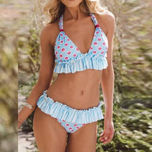 Load image into Gallery viewer, Women Low Waist Bikini Ruffle Swimwear Women Print Swimsuit Women's Bikini Swimsuits Ruffle Floral Two Piece Bathing Suits Printed Halter Neck Swimwear Beachwear Push Up Bikinis Two-piece Bathing Suits Beach Wear