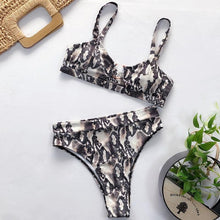 Load image into Gallery viewer, Women Luxury Leopard High Waist Bikini Swimsuit Women's Push Up Bra Tie Side Cutout Bikini Set High Cut Padded Solid Bating Suit Swimwear Female Bikini Set Bathing Suit