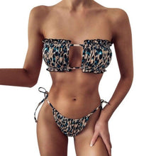 Load image into Gallery viewer, Women Luxury Leopard High Waist Bikini Swimsuit Women's Push Up Bra Tie Side Cutout Bikini Set High Cut Padded Solid Bating Suit Swimwear Female Bikini Set Bathing Suit