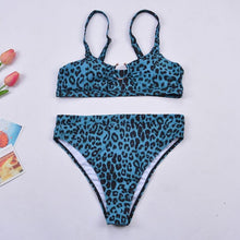 Load image into Gallery viewer, Women Luxury Leopard High Waist Bikini Swimsuit Women's Push Up Bra Tie Side Cutout Bikini Set High Cut Padded Solid Bating Suit Swimwear Female Bikini Set Bathing Suit