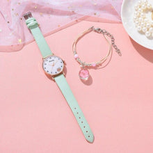 Load image into Gallery viewer, Women New Color Bear Fashion Student Quartz Watch Bracelet Combination Set Kids Girl Wrist Watch Bracelet Leather Rhinestone Luxury Design Simple Dress Women's Watches
