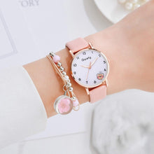 Load image into Gallery viewer, Women New Color Bear Fashion Student Quartz Watch Bracelet Combination Set Kids Girl Wrist Watch Bracelet Leather Rhinestone Luxury Design Simple Dress Women's Watches