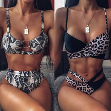 Load image into Gallery viewer, Women New High Waist Bikini Swimsuit Modern Swimwear Female Thong Brazilian Bikini Set Bathing Suit Bather Women's Twist Front High Waisted Bikini Swimsuit Halter Drawstring Tie Side Bottom Two Piece Bathing Suit