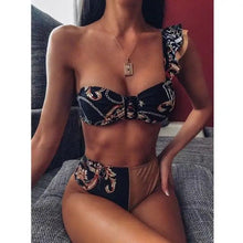Load image into Gallery viewer, Women New High Waist Bikini Swimsuit Modern Swimwear Female Thong Brazilian Bikini Set Bathing Suit Bather Women's Twist Front High Waisted Bikini Swimsuit Halter Drawstring Tie Side Bottom Two Piece Bathing Suit