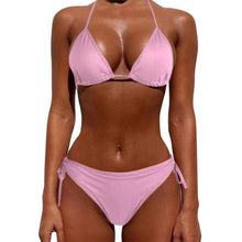 Load image into Gallery viewer, Women One Size Bright Color Swimwear Women's Bikini Pure Color Micro Bikini Charming Bra Bottom Swimsuits New Summer Style Lady Bandage Bikini Set Push-up Bra Bathing Suit Swimsuit