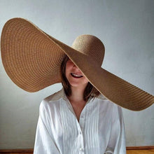Load image into Gallery viewer, Women Oversized Foldable Summer Large Wide Hat Beach Straw Hat Cute Sun Cap Retro Foldable Handmade Big Hats Ladies UV Protection Hat Vintage Summer Sun Beach Hats