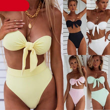 Load image into Gallery viewer, Women Padded Push Up Strapless Swimsuit Women's Tie Knot Front High Waist Bandage 2PCS Bikini Sets Beachwear Bathing Suit Swimwear Bikini Set Adjustable Bikini Sets Two Piece Bathing Suit