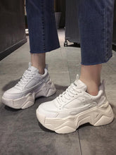 Load image into Gallery viewer, Women Platform Sneakers Leather Casual Ladies Chunky Shoes Woman High Black Fashion Thick Soled Sports Walking Shoes Lace Up Platform Leather Trainers Sneakers