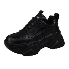 Load image into Gallery viewer, Women Platform Sneakers Leather Casual Ladies Chunky Shoes Woman High Black Fashion Thick Soled Sports Walking Shoes Lace Up Platform Leather Trainers Sneakers