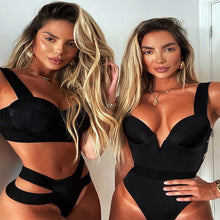Load image into Gallery viewer, Women Push Up Bikini Women Neon Bandage Swimwear Women Patchwork Bikini Swimsuit 2 Piece Cutout Molded Push Up Bathing Suit Ruffle Hook Closure Bikini Set Two Piece Bathing Suit