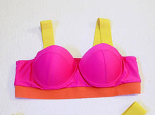 Load image into Gallery viewer, Women Push Up Bikini Women Neon Bandage Swimwear Women Patchwork Bikini Swimsuit 2 Piece Cutout Molded Push Up Bathing Suit Ruffle Hook Closure Bikini Set Two Piece Bathing Suit