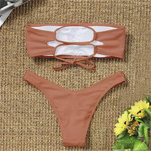 Load image into Gallery viewer, Women's Bikini Two Piece Swimsuit Swimwear Beach Bathing Suit Woman Two-Piece Strapless Padded High Cut Bandeau Bathing Suit Swimwear