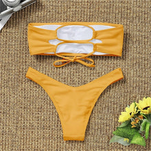 Load image into Gallery viewer, Women's Bikini Two Piece Swimsuit Swimwear Beach Bathing Suit Woman Two-Piece Strapless Padded High Cut Bandeau Bathing Suit Swimwear