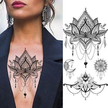 Load image into Gallery viewer, Women's Fashion Flower Temporary Tattoos Sticker Fake Rose Waterproof Large Realistic Black Colorful Flowers Tattoos