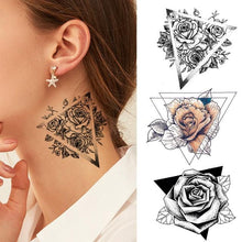 Load image into Gallery viewer, Women's Fashion Flower Temporary Tattoos Sticker Fake Rose Waterproof Large Realistic Black Colorful Flowers Tattoos