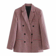 Load image into Gallery viewer, Women's Fashionable Office Wear Double Breasted Plaid Blazer Coat Vintage Long Sleeve Pockets Female Outerwear Chic Tops