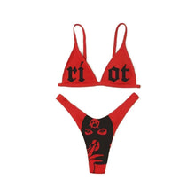 Load image into Gallery viewer, Women’s Funny Printed 2Pcs Bikini Suits Women's Scalloped Triangle Bikini Print Bottom Two Piece Swimsuit Deep V-neck Detachable Breast Pad Sling Tops with Triangle Bottoms Swimsuits